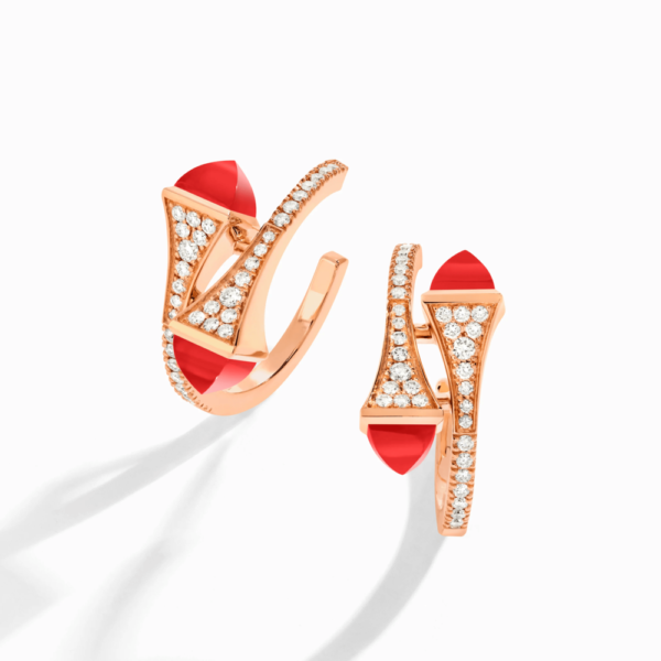 18K ROSE GOLD RED AGATE AND DIAMOND MEDIUM EARRING