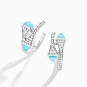 18K WHITE GOLD SEA BLUE CHALCEDONY AND DIAMOND MEDIUM EARRING