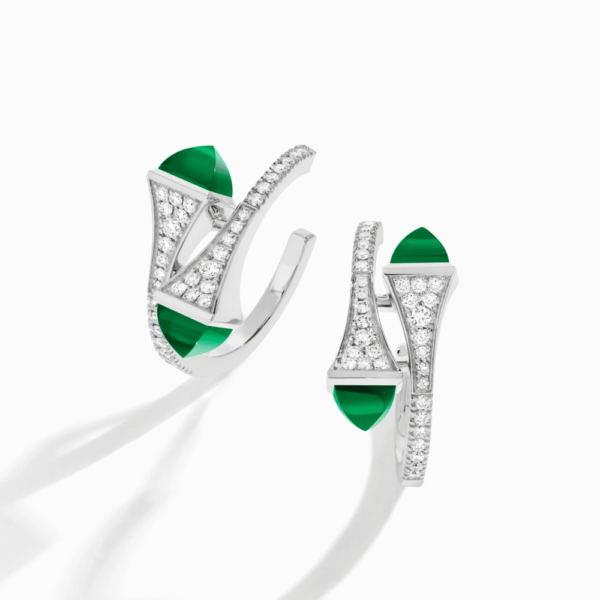 18K WHITE GOLD GREEN AGATE AND DIAMOND MEDIUM EARRING