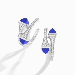 18K WHITE GOLD LAPIS LAZULI AND DIAMOND MEDIUM EARRING
