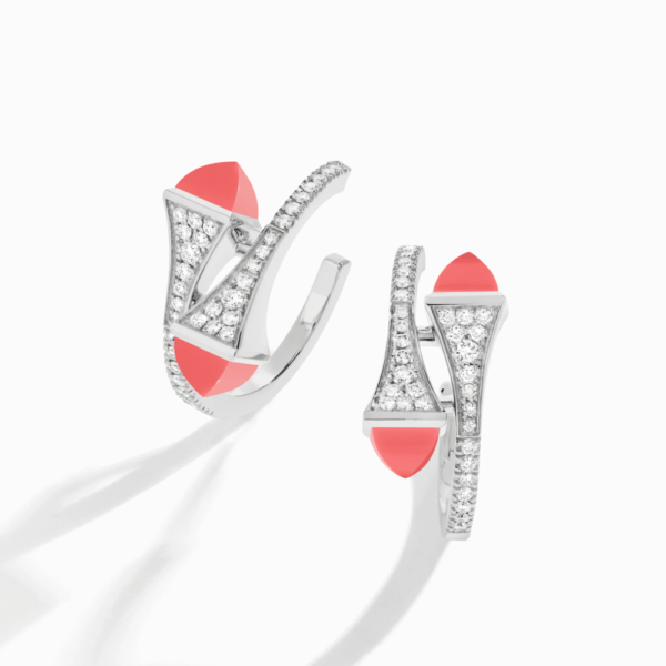 18K WHITE GOLD PINK CORAL AND DIAMOND MEDIUM EARRING