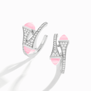 18K WHITE GOLD PINK QUARTZITE AND DIAMOND MEDIUM EARRING