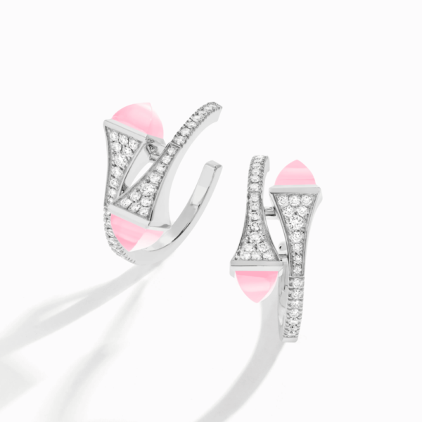18K WHITE GOLD PINK QUARTZITE AND DIAMOND MEDIUM EARRING