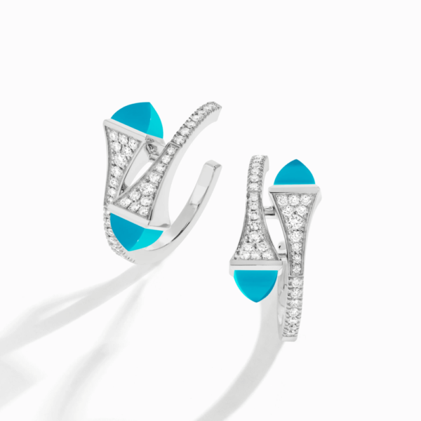 18K WHITE GOLD TURQUOISE AND DIAMOND MEDIUM EARRING