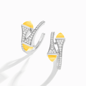 18K WHITE GOLD YELLOW QUARTZITE AND DIAMOND MEDIUM EARRING