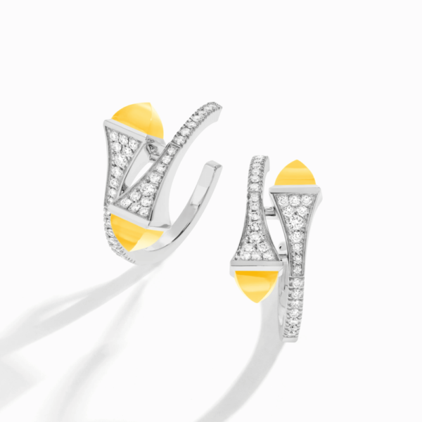 18K WHITE GOLD YELLOW QUARTZITE AND DIAMOND MEDIUM EARRING