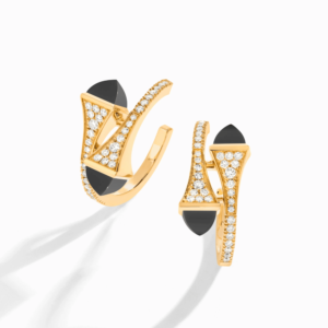 18K YELLOW GOLD ONYX AND DIAMOND MEDIUM EARRING