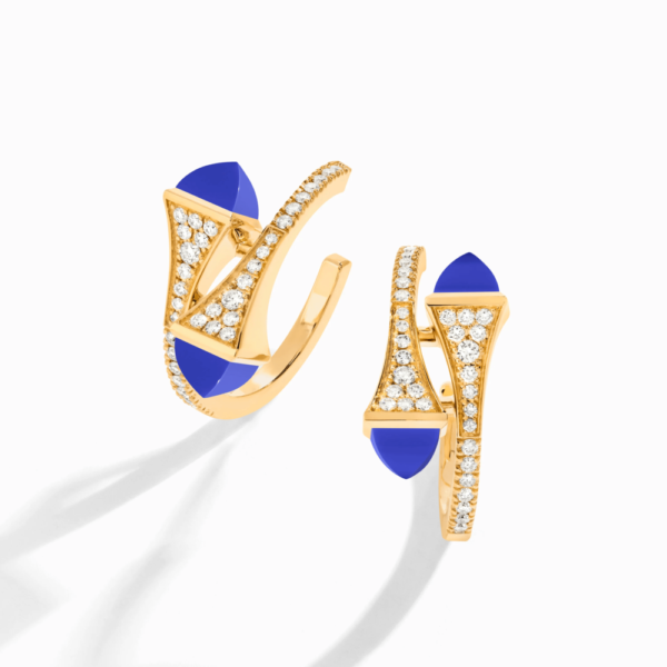 18K YELLOW GOLD LAPIS LAZULI AND DIAMOND MEDIUM EARRING