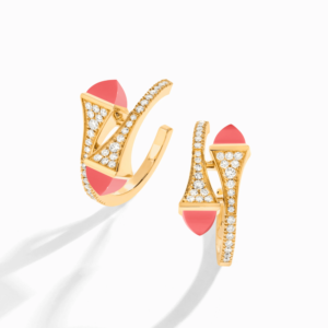 18K YELLOW GOLD PINK CORAL AND DIAMOND MEDIUM EARRING