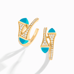 18K YELLOW GOLD TURQUOISE AND DIAMOND MEDIUM EARRING