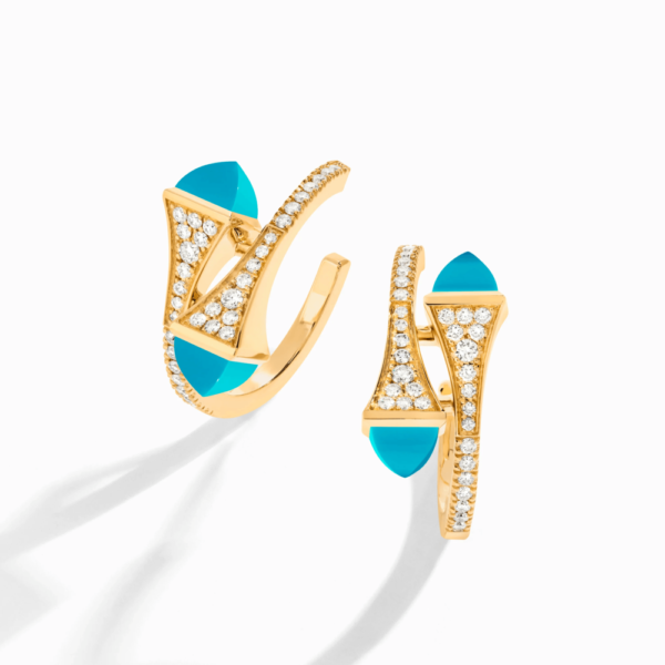 18K YELLOW GOLD TURQUOISE AND DIAMOND MEDIUM EARRING