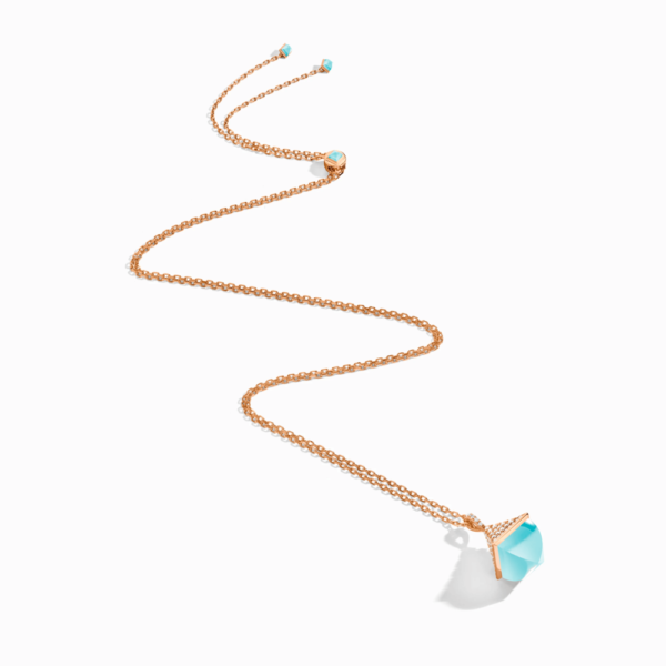 18K ROSE GOLD SEA BLUE CHALCEDONY AND DIAMOND MIDI NECKLACE