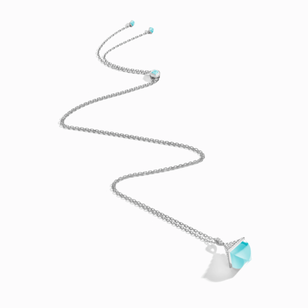 18K WHITE GOLD SEA BLUE CHALCEDONY AND DIAMOND MIDI NECKLACE