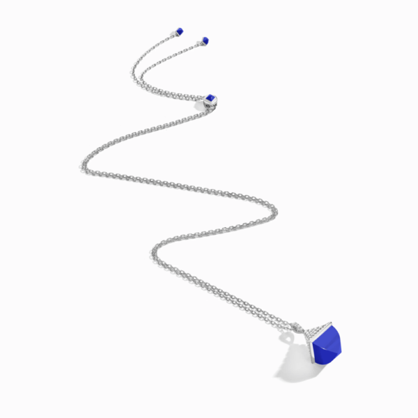 18K WHITE GOLD LAPIS LAZULI AND DIAMOND MIDI NECKLACE