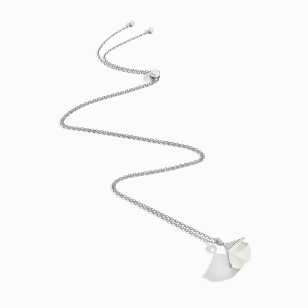 18K WHITE GOLD MOON STONE AND DIAMOND MIDI NECKLACE