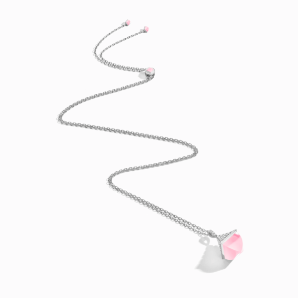 18K WHITE GOLD PINK QUARTZITE AND DIAMOND MIDI NECKLACE