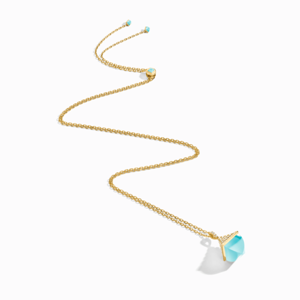18K YELLOW GOLD SEA BLUE CHALCEDONY AND DIAMOND MIDI NECKLACE