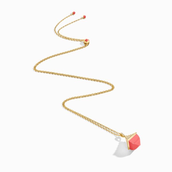 18K YELLOW GOLD PINK CORAL AND DIAMOND MIDI NECKLACE