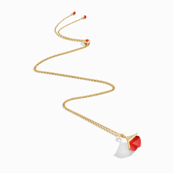 18K YELLOW GOLD RED AGATE AND DIAMOND MIDI NECKLACE