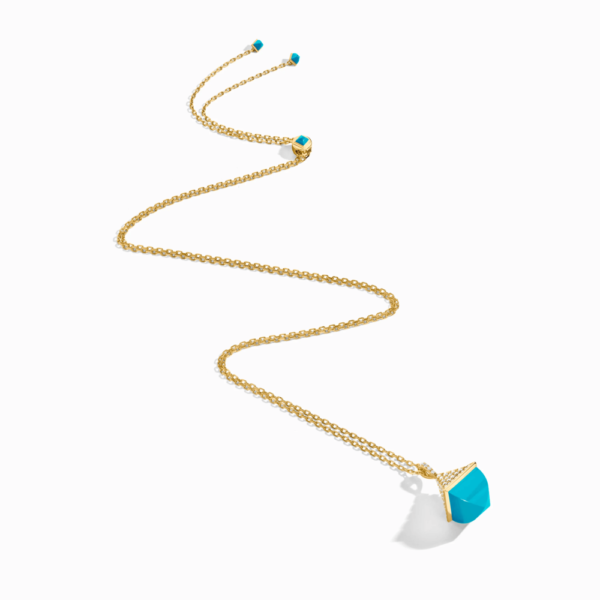 18K YELLOW GOLD TURQUOISE AND DIAMOND MIDI NECKLACE