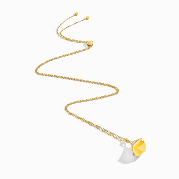 18K YELLOW GOLD YELLOW QUARTZITE AND DIAMOND MIDI NECKLACE