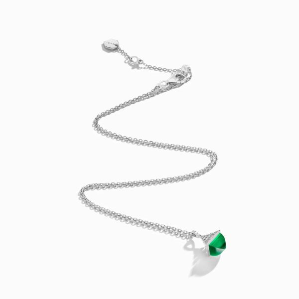 18K WHITE GOLD GREEN AGATE AND DIAMOND MINI NECKLACE