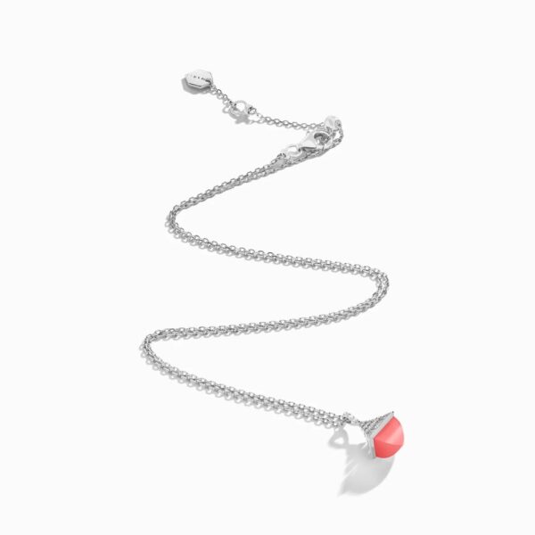 18K WHITE GOLD PINK CORAL AND DIAMOND MINI NECKLACE