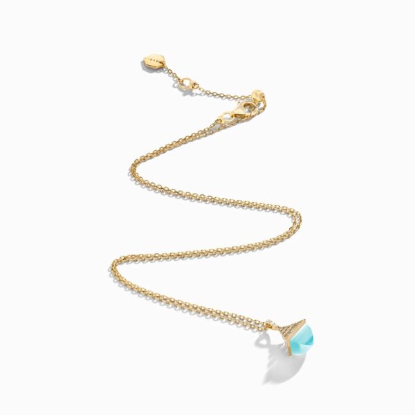 18K YELLOW GOLD SEA BLUE CHALCEDONY AND DIAMOND MINI NECKLACE