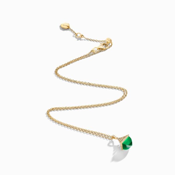 18K YELLOW GOLD GREEN AGATE AND DIAMOND MINI NECKLACE