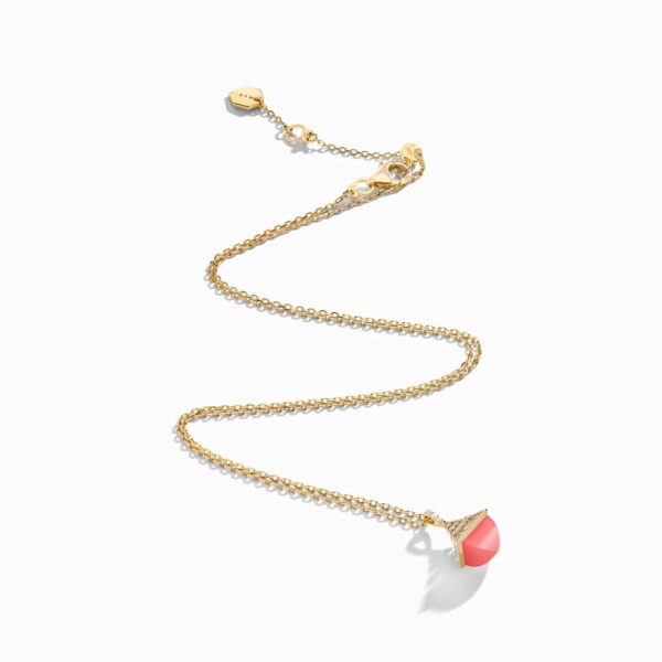 18K YELLOW GOLD PINK CORAL AND DIAMOND MINI NECKLACE