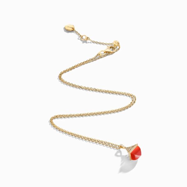 18K YELLOW GOLD RED AGATE AND DIAMOND MINI NECKLACE