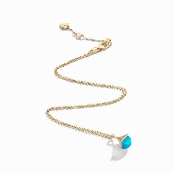 18K YELLOW GOLD TURQUOISE AND DIAMOND MINI NECKLACE
