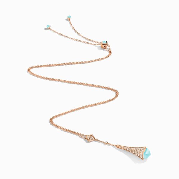 18K ROSE GOLD SEA BLUE CHALCEDONY AND DIAMOND TEARDROP NECKLACE