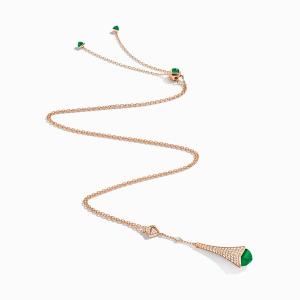 18K ROSE GOLD GREEN AGATE AND DIAMOND TEARDROP NECKLACE
