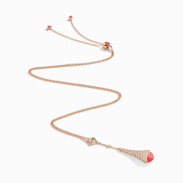 18K ROSE GOLD PINK CORAL AND DIAMOND TEARDROP NECKLACE