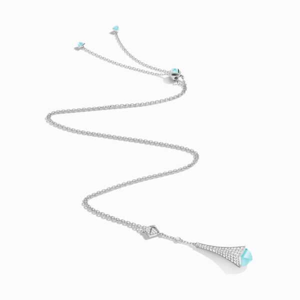 18K WHITE GOLD SEA BLUE CHALCEDONY AND DIAMOND TEARDROP NECKLACE