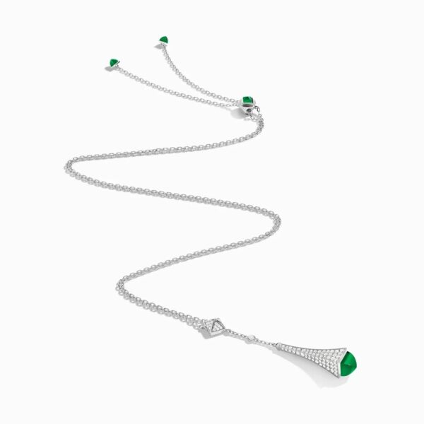 18K WHITE GOLD GREEN AGATE AND DIAMOND TEARDROP NECKLACE