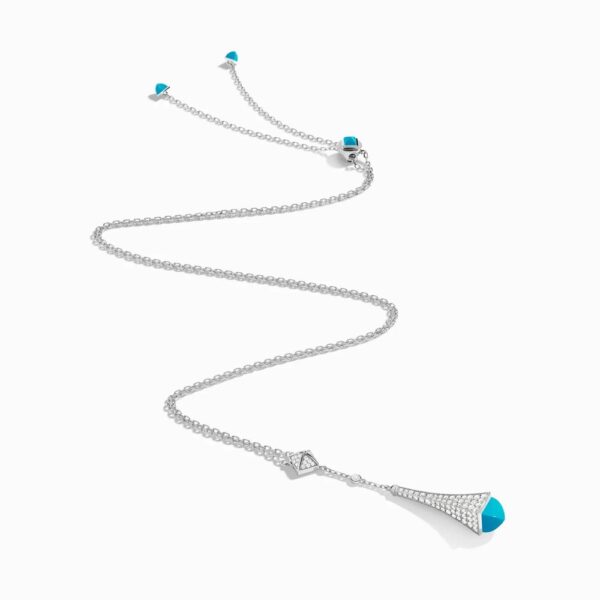 18K WHITE GOLD TURQUOISE AND DIAMOND TEARDROP NECKLACE