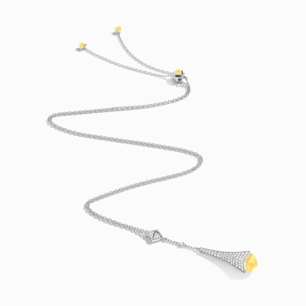18K WHITE GOLD YELLOW QUARTZITE AND DIAMOND TEARDROP NECKLACE