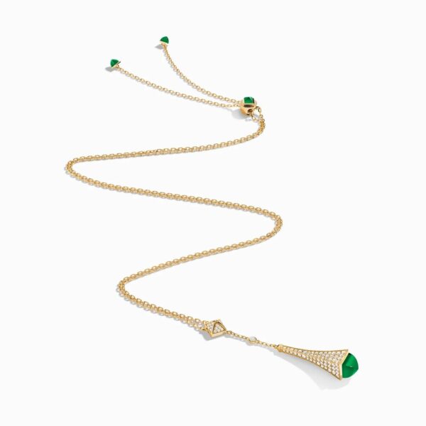 18K YELLOW GOLD GREEN AGATE AND DIAMOND TEARDROP NECKLACE