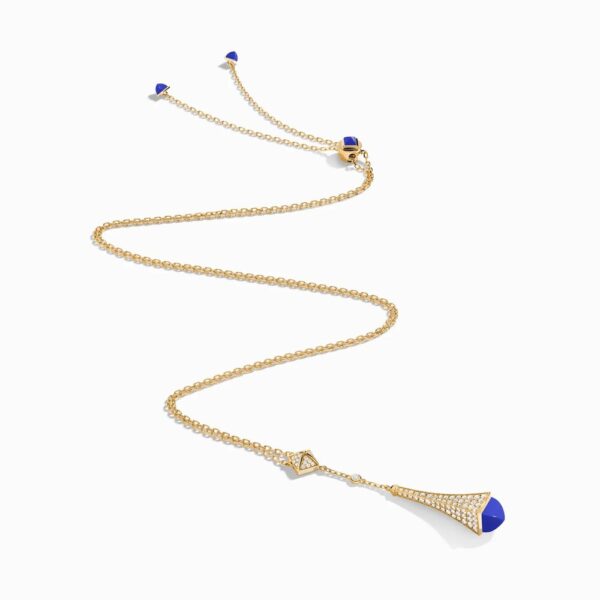 18K YELLOW GOLD LAPIS LAZULI AND DIAMOND TEARDROP NECKLACE