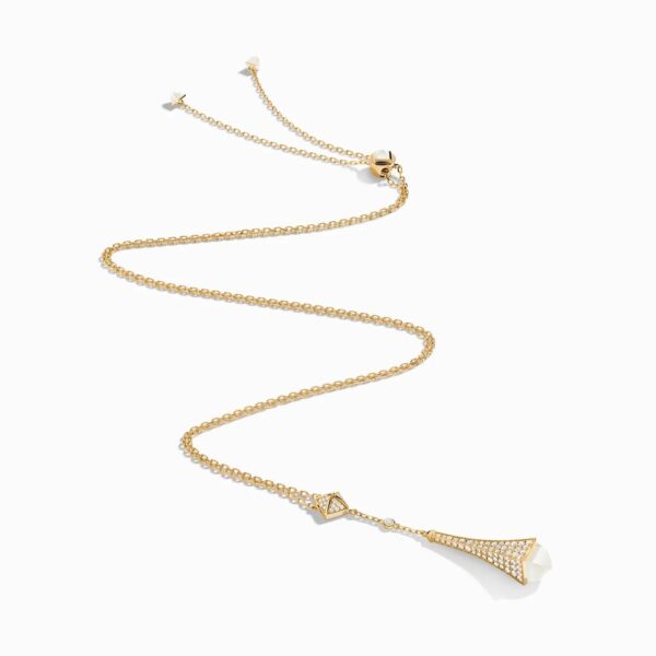 18K YELLOW GOLD MOON STONE AND DIAMOND TEARDROP NECKLACE