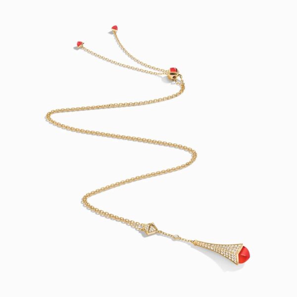 18K YELLOW GOLD RED AGATE AND DIAMOND TEARDROP NECKLACE