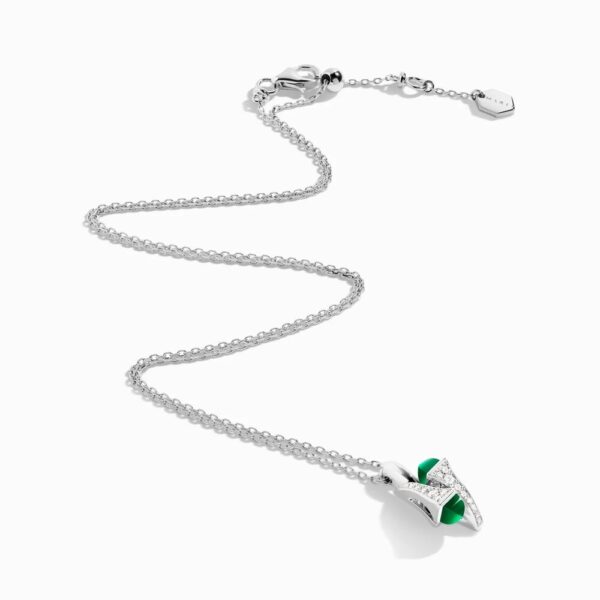 18K WHITE GOLD GREEN AGATE AND DIAMOND NECKLACE