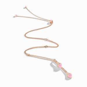 18K ROSE GOLD PINK QUARTZITE AND DIAMOND DROP NECKLACE