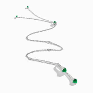 18K WHITE GOLD GREEN AGATE AND DIAMOND DROP NECKLACE