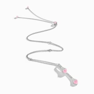 18K WHITE GOLD PINK QUARTZITE AND DIAMOND DROP NECKLACE