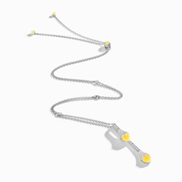 18K WHITE GOLD YELLOW QUARTZITE AND DIAMOND DROP NECKLACE