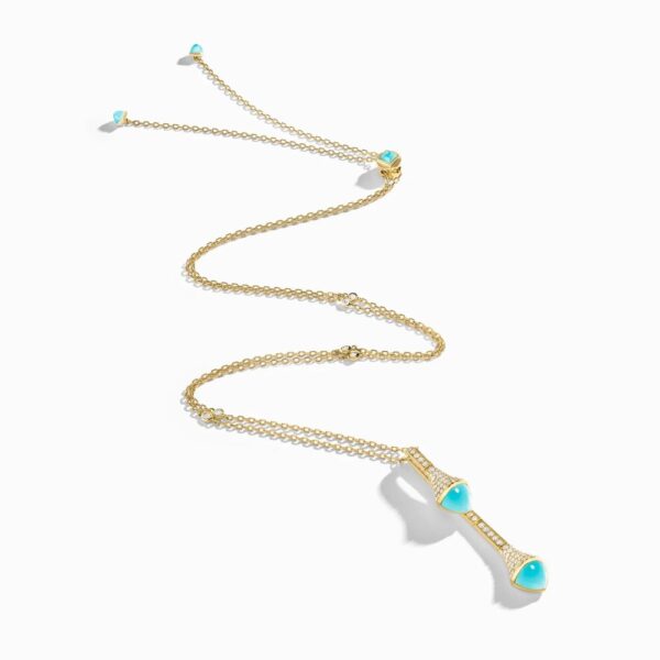 18K YELLOW GOLD SEA BLUE CHALCEDONY AND DIAMOND DROP NECKLACE