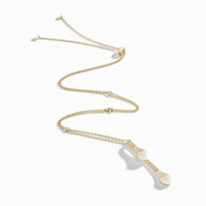 18K YELLOW GOLD MOON STONE AND DIAMOND DROP NECKLACE